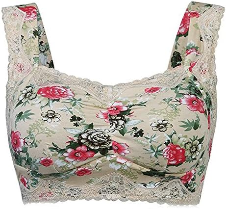 MiaomiaoMi Women Breathable Floral Printing Bra Wireless Comfy Underwear Naked color 85C