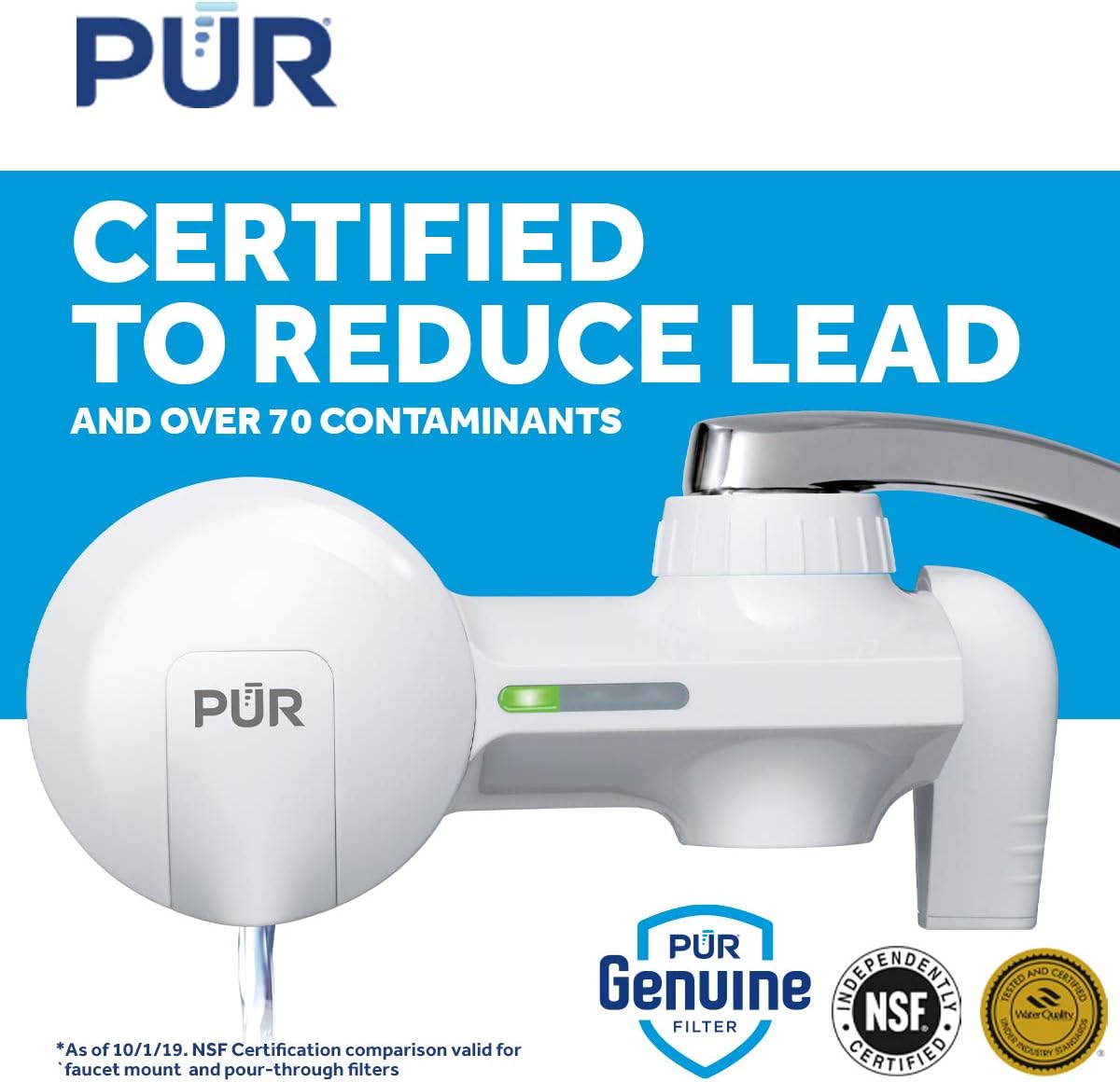 PUR PFM450S Faucet Water Filtration System, Horizontal, Stainless Steel - - 