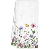 FWSFD Colorful Floral Kitchen Towels, Vintage Wildflower Decorative Hand Towels for Bathroom, Rustic Cottagecore Farmhouse Flower Dish Towel, 16x24 Inches