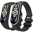 MoKo 2 Pack Straps Compatible with Xiaomi Mi Band 7/Smart Band 7, Soft Silicone Replacement Wristband Sport Strap for Women Men, Gray + Black