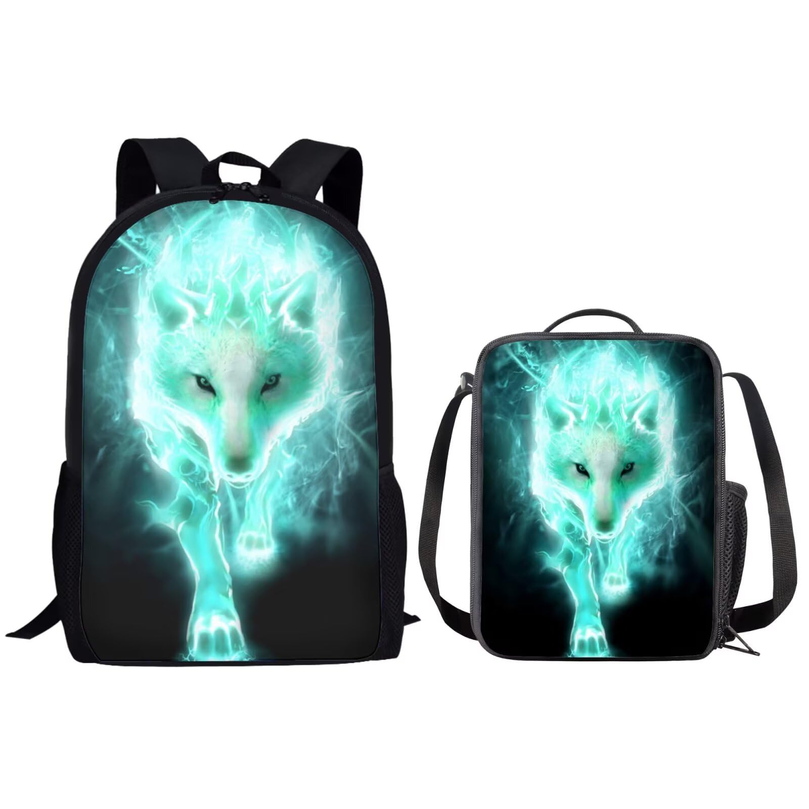 Wolf Kids Backpack Student Set 2 Piece Back to School Book Bag with Lunch Bag for Boys Girls — image 1