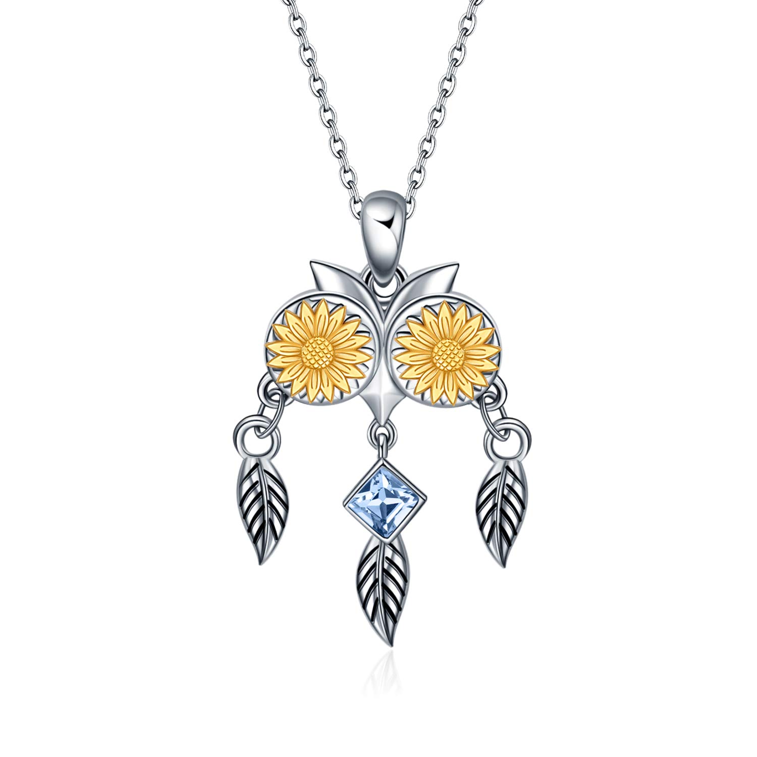 AOBOCO Owl Necklaces with Sunflower Necklaces for Women Sterling Silver Gold Plated With Crystal from Austria Gifts for Women Girls