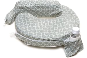 My Brest Friend Deluxe Nursing Pillow for Breastfeeding & Bottle Feeding, Enhanced Posture Support, Double Straps & Removable Extra Soft Slipcover, Flower Key Grey