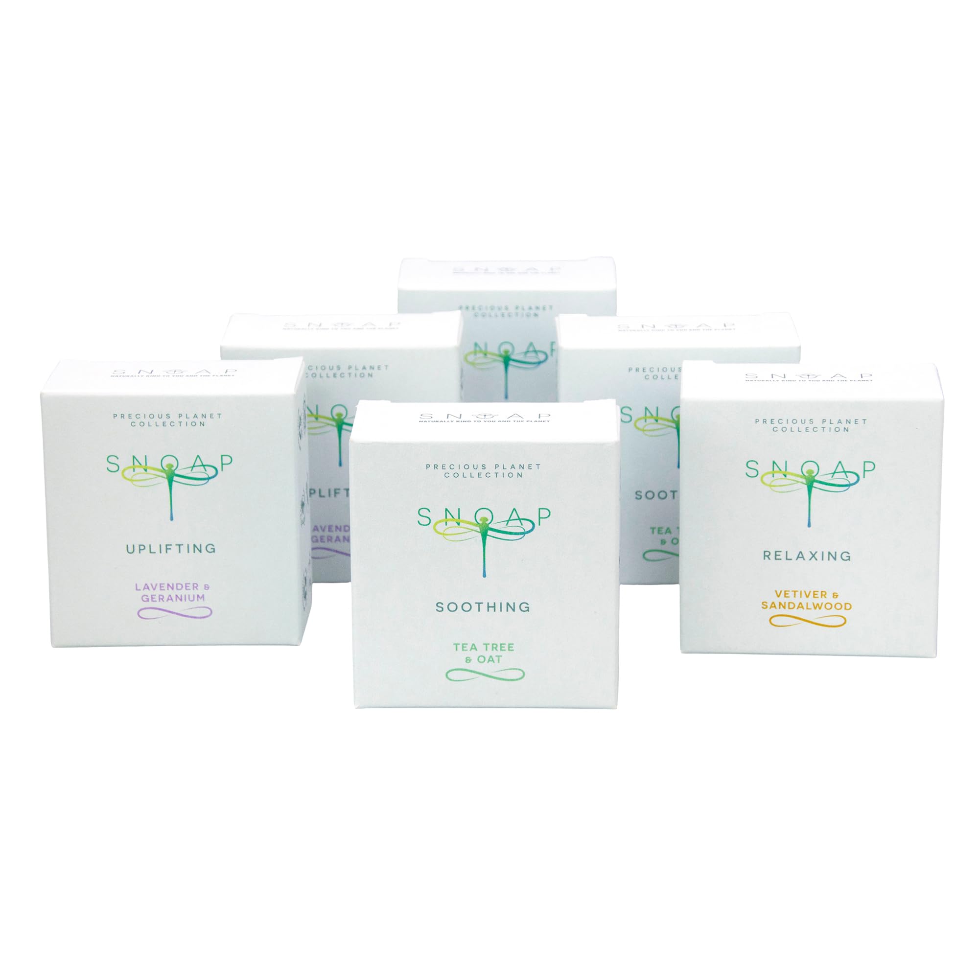 SNOAP - Precious Planet Luxury Collection - 6 Luxurious Soaps - Tea Tree & Oat, Vetiver & Sandalwood, Lavender & Geranium (2 Each) - Dermatologically Tested & Vegan - Works with SNOAP Dispensers