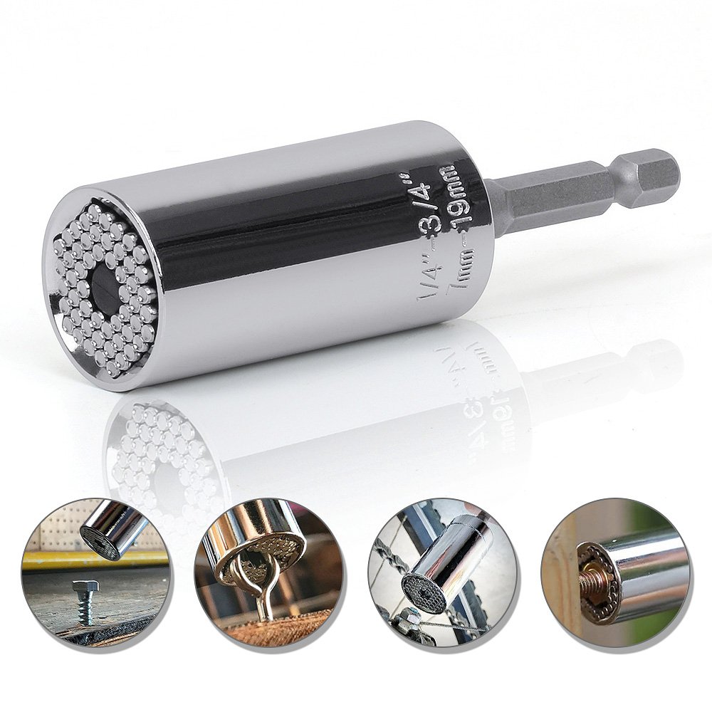 Universalschlüssel Adapter,Standard 1/4 in - 3 / 4in,Metrisch 7- 19mm Multifunktions-Universal-Handwerkzeuge Steckschlüssel Adapter Repair Tools Universalnuss Selbsteinstellende Kombination