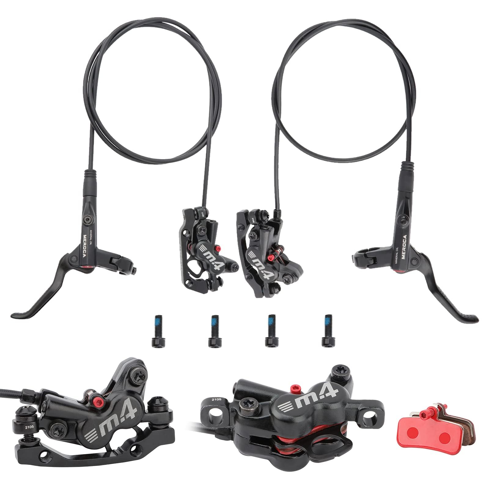 Photo 1 of MEROCA M4 4-Piston Mountain Bike Hydraulic Disc Brakes Left Front 800mm Right Rear 1400mm Hydraulic Brake Ebike Hydraulic Brakes Bike Disc Brake