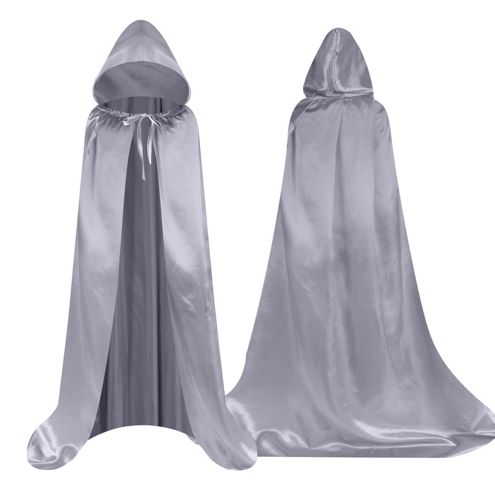 Aomig Silver Hooded Cape Kids Long Hooded Robe Cloak Holloween Grim Reaper Cape for Boys Girls Halloween Christmas Witch Vampires Devil Costume Cosplay Fancy Dress Party (100cm/39.37in)