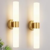 Wall Sconces Set of Two, Modern Bathroom Sconces Wall Lighting with Milky White Glass, Brushed Gold Sconces Wall Decor Set of