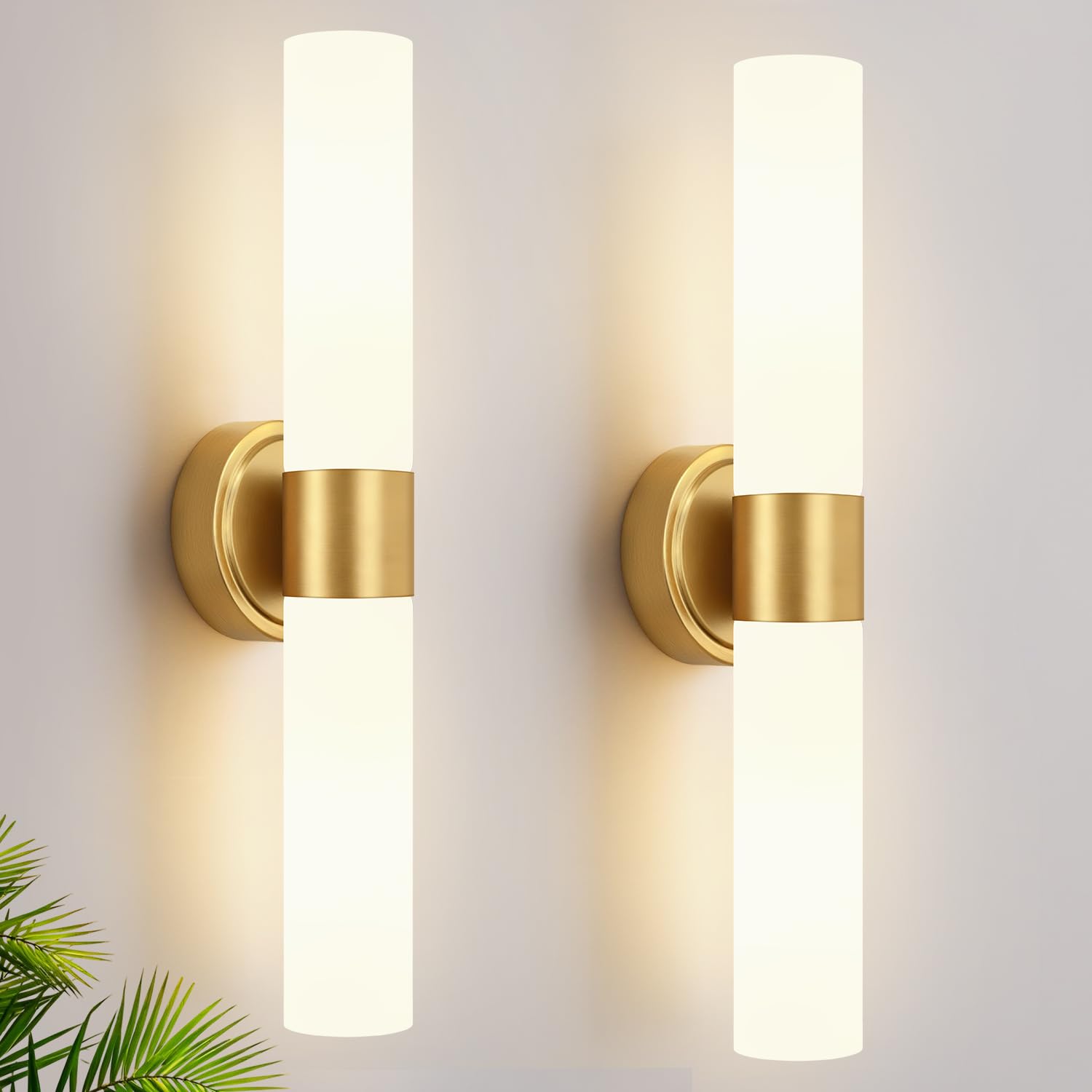 Photo 1 of Meybiok Wall Sconces Set of Two, Modern Bathroom Sconces Wall Lighting with Milky White Glass, Brushed Gold Sconces Wall Decor Set of 2 for Bathroom Mirror Bedroom Living Room Hallway (Hardwired)