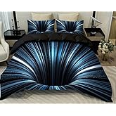 NTBED 3D Abstract Geometric Comforter Set Line Printed Microfiber Bedding Sets for Kids,Blue Queen