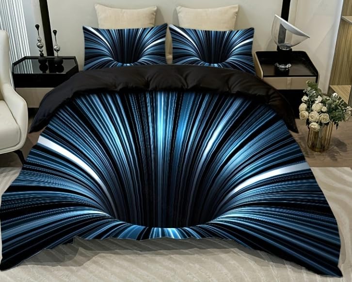 Photo 1 of NTBED 3D Abstract Geometric Comforter Set Line Printed Microfiber Bedding Sets for Kids Adult,Blue Queen