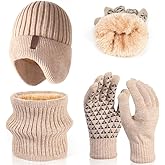 Men Winter Beanie Hat Touchscreen Gloves Neck Warmer 3 in 1 Set with Fleece Lined