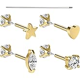 AOEDEJ 18G Reversible Flat Back Earrings for Cartilage Hypoallergenic Surgical Steel Studs 14K Gold Filled Cartilage Helix Tragus Conch Piercing Jewelry Extended Internally Threaded Flatback Earring