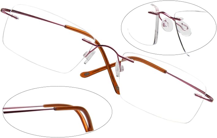 Amazon 老眼鏡 Pcメガネ チタン 钛 ブルーライトカット グラデーション パープル 赤い エレガンス キャリア レディース シニアグラス おしゃれ 軽量 リムレス 老眼鏡 L7027 Liansan 老眼鏡
