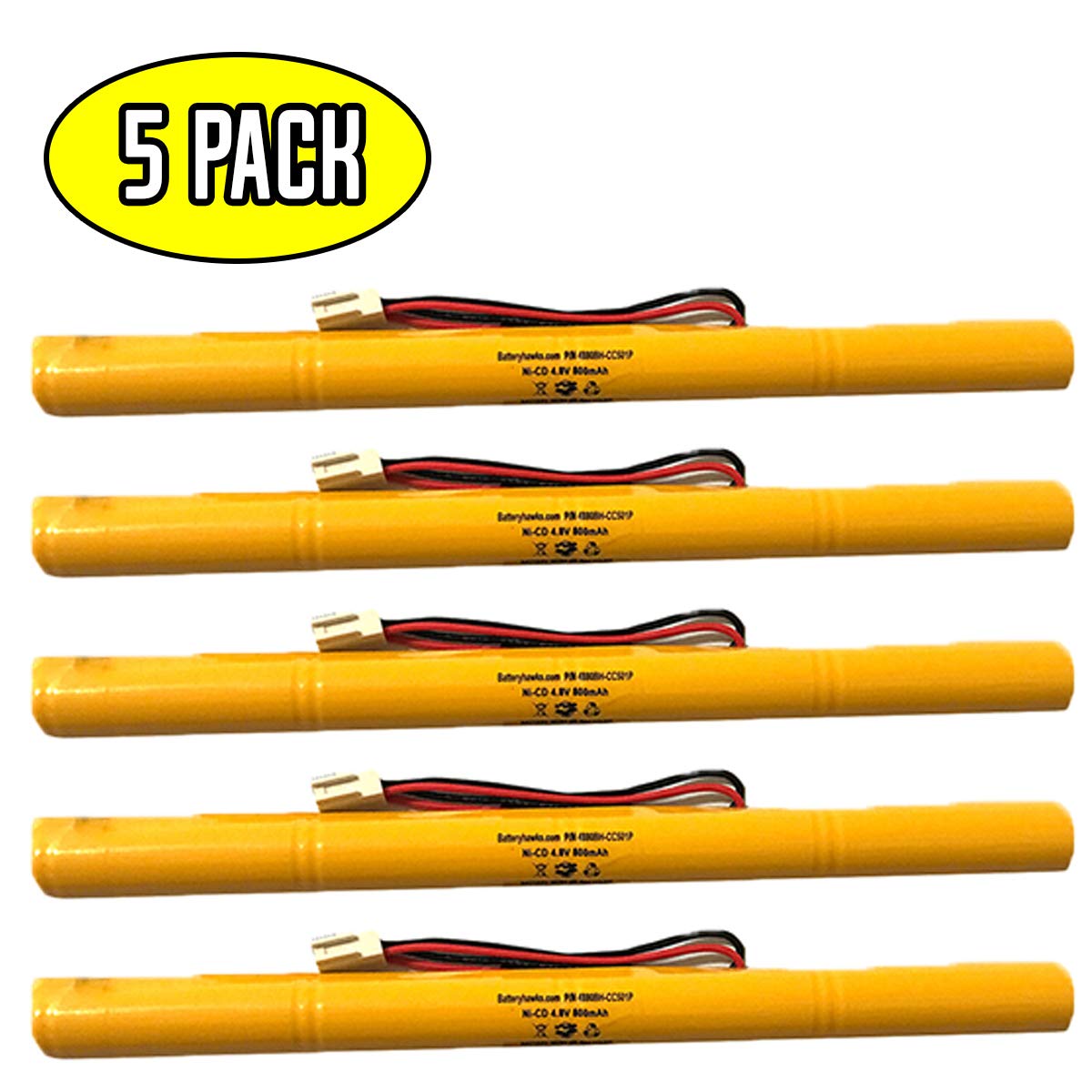 (5 Pack) NiCD Battery Pack Replacement for Emergency/Exit Light Evenlite B310011 4.8v 800mAh Ni-CD A