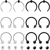 Lcolyoli 14g & 16g Surgical Steel Septum Rings - Spike & Horseshoe Septum Piercing Jewelry for Women & Men