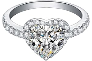 AIMAOMI Women Heart Shaped Engagement Rings Inlaid Zircon Anniversary Rings Elegant Exquisite Wedding Jewelry (B-Silver, 8)