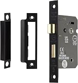 Decoranddecor Bathroom Mortice Lock 3 inch Matt Black Fire Rated UKCA CE view 2