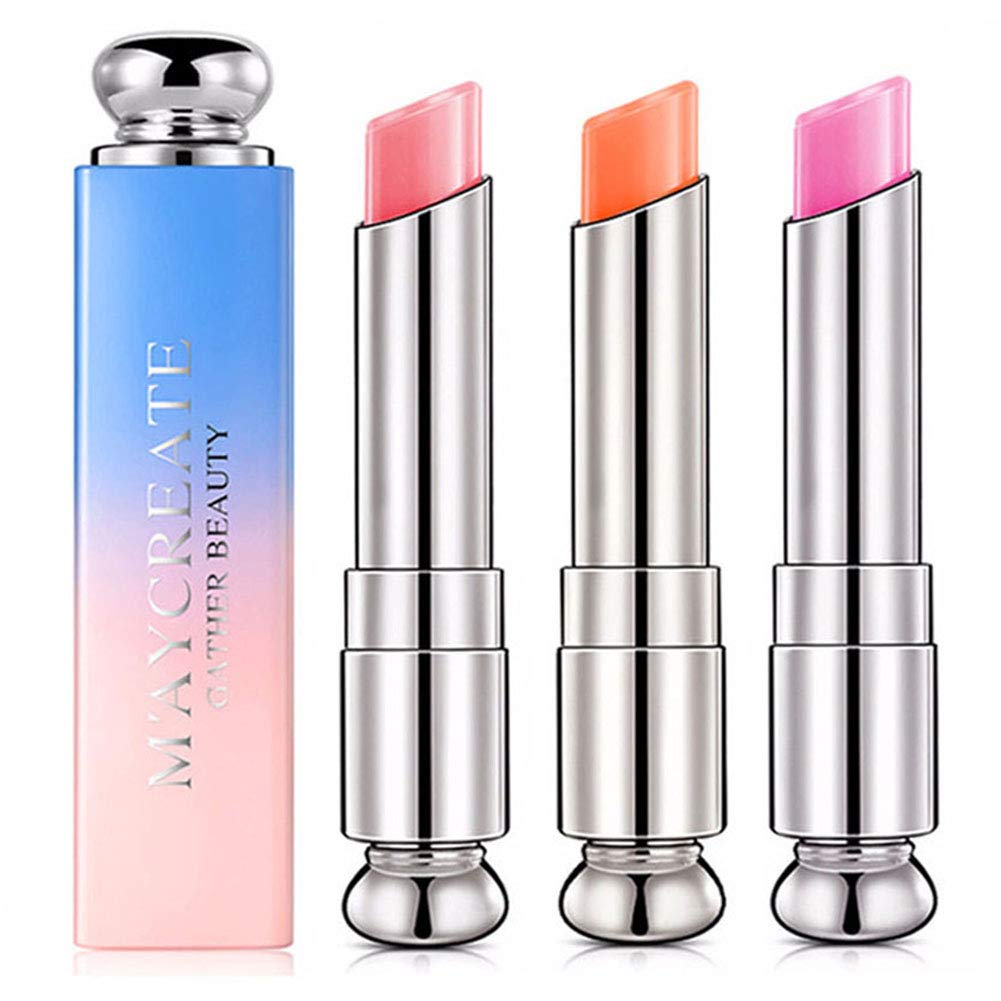 Pack of 3 Crystal Jelly Lipstick, BEEXY Long Lasting Nutritious Lip Balm Lips Moisturizer Magic Temperature Color Change Lipstick