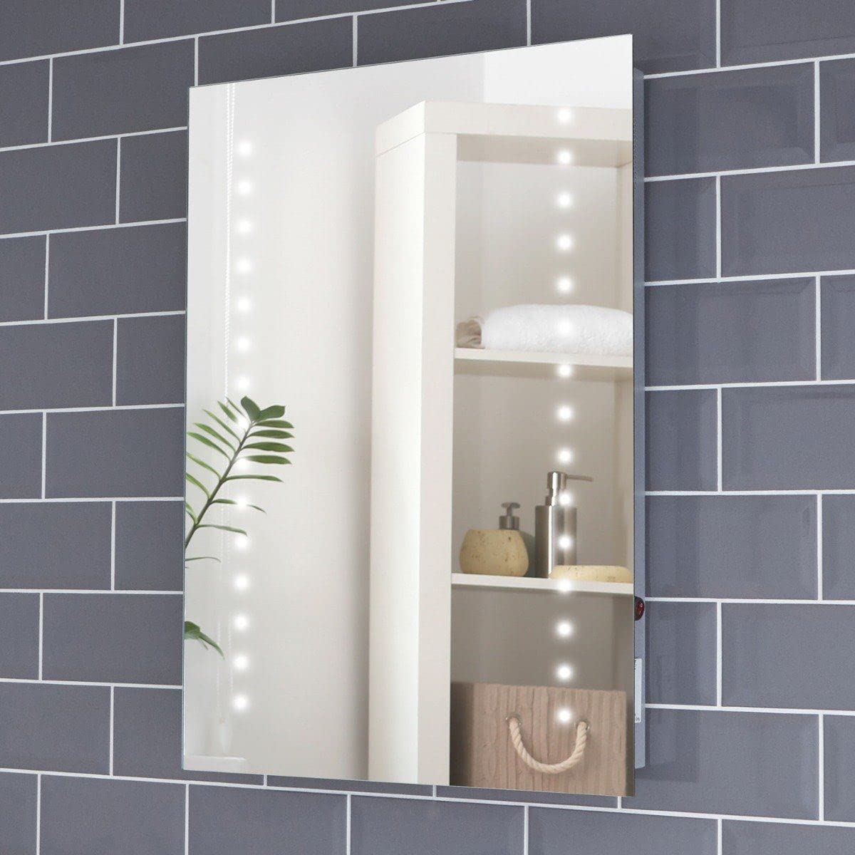 Pebble Grey™ Aurora Illuminated LED Bathroom Mirror with built-in Shaver Socket and Bluetooth Speakers | Heated Demister Mirror Pad | Motion Sensor Switch | 500 x 700 | IP44 Rated