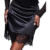 Women Lace Satin Mini Skirt Y2K Lace Trim Silk Slip Skirt Low Rise Bodycon Short Underskirt Streewear