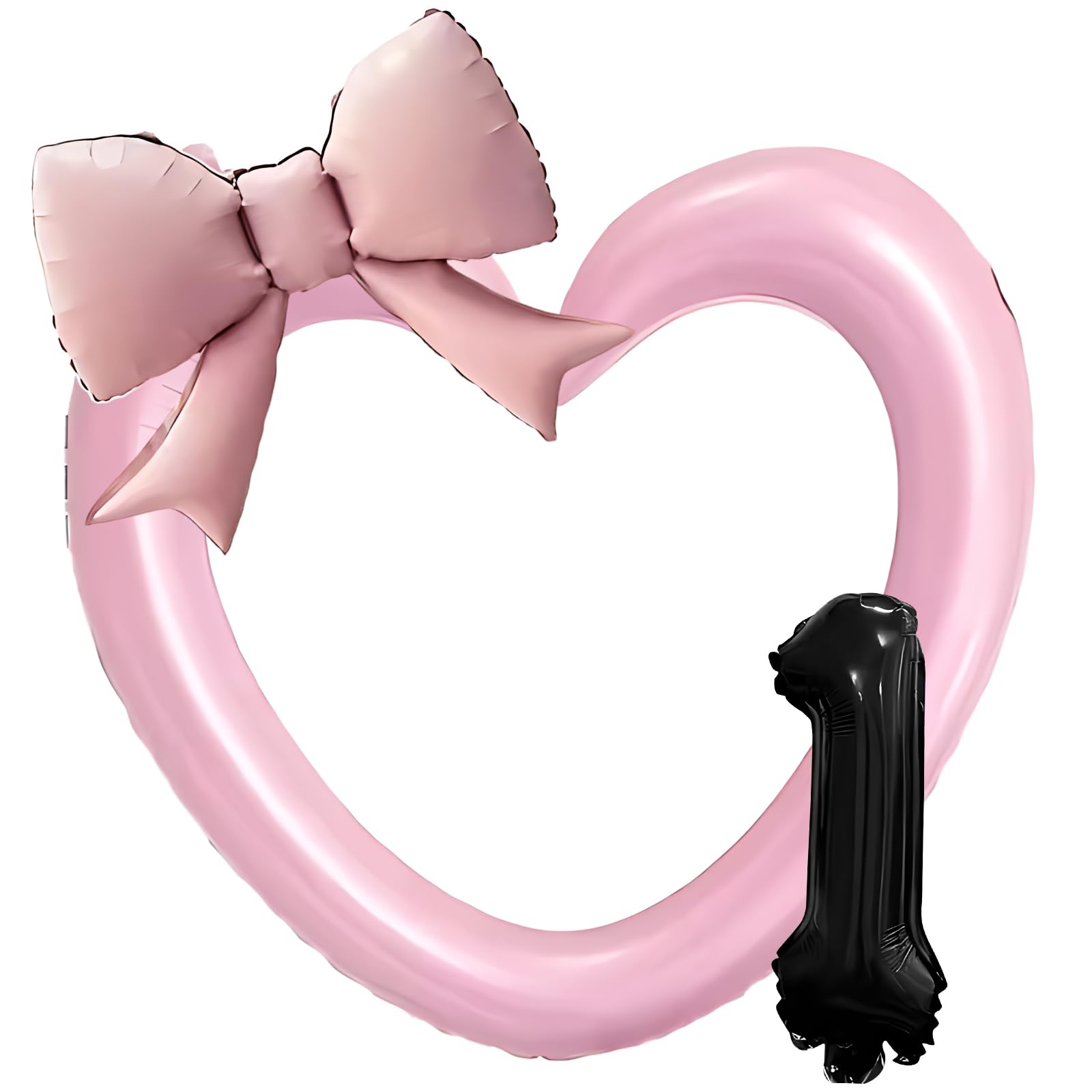 3Pcs 1st Giant Birthday Balloons Set, 38in Pink Heart Balloons, 21in Bow Balloons, Black Number 1 Balloon, 1st Birthday Party Decorations Photo Props