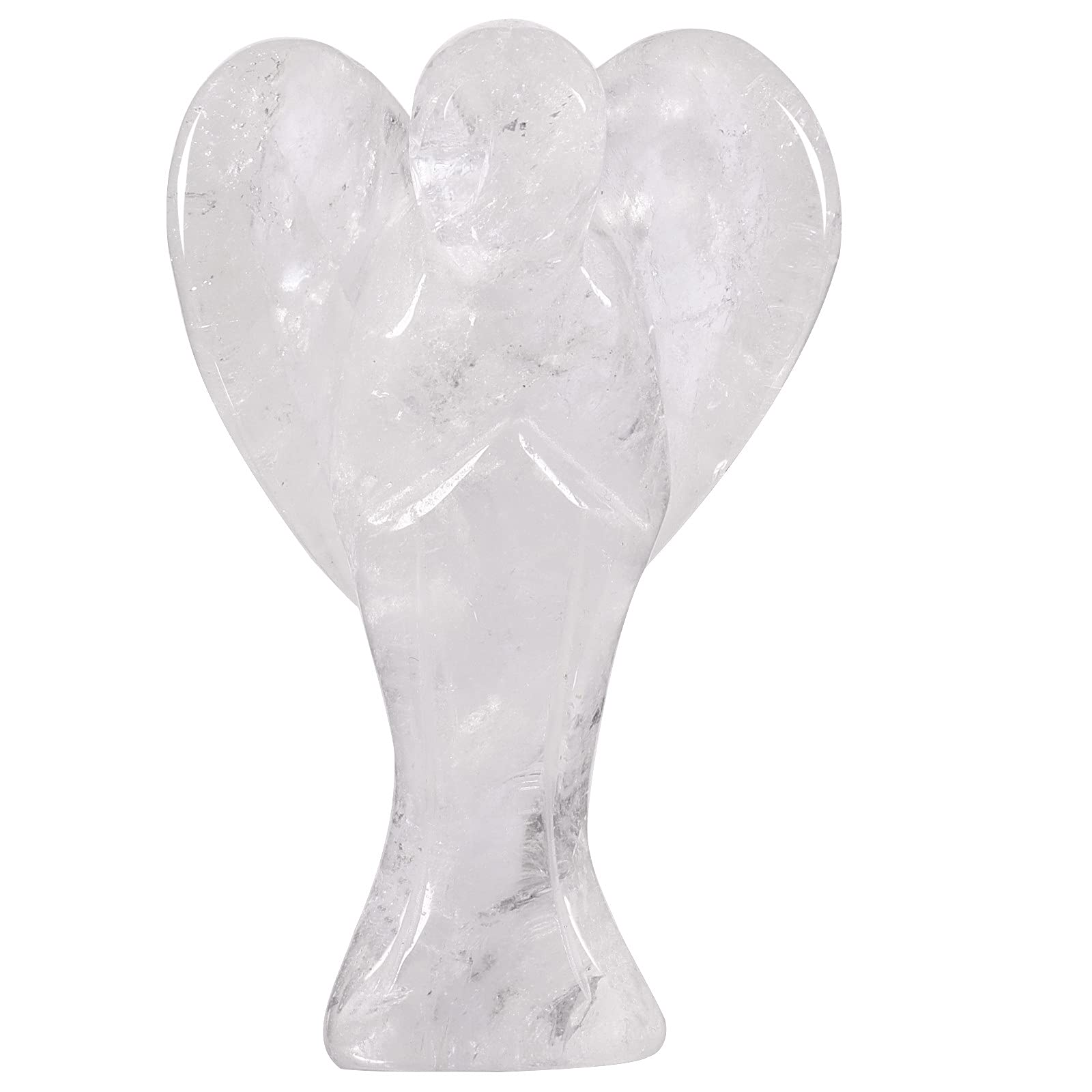 mookaitedecor 3 Inch Clear Quartz Crystal Guardian Angel Ornament with Heart Wings Love Peace Crystal Angel Statue Carved Healing Crystal Angel Gift White Angel Figurine Sculpture Spiritual Room Decor