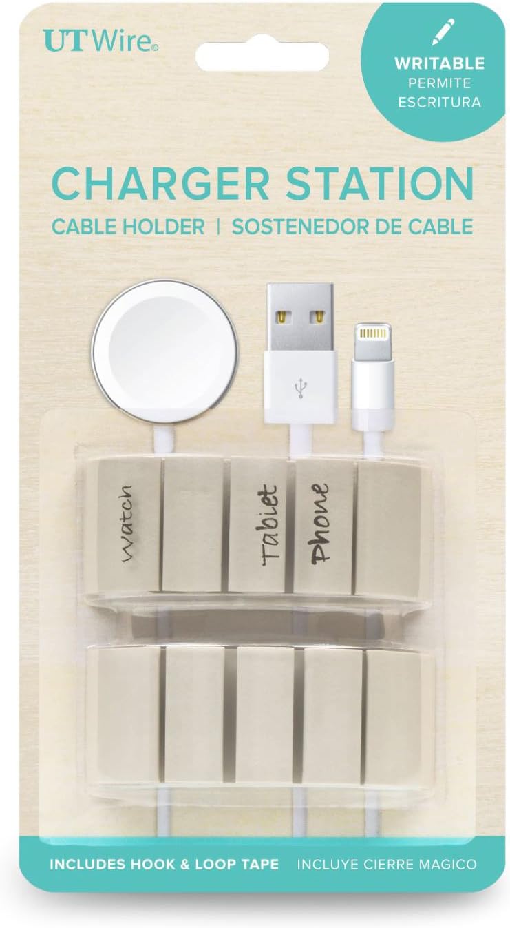 UT Wire UTW-CS06-VY Mountable Charger Station Cable Holder with 4 Slots - Set of 2