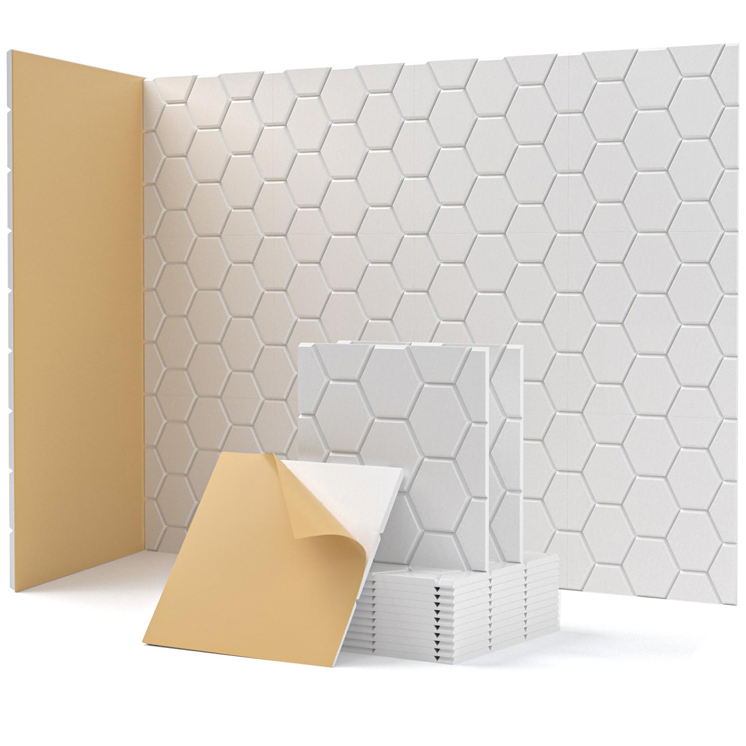 Photo 1 of 12 Pack Acoustic Panels Self Adhesive, Acoustic Wall Panels 12"×12"×0.4" High Density Soundproof Wall Panels, Honeycomb Sound Proof Foam Panels For Walls, Ceiling, Door White