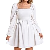 JKMNAO Women Long Sleeve Fall Mini Dress Casual Square Neck Wedding Guest A Line Short Dresses