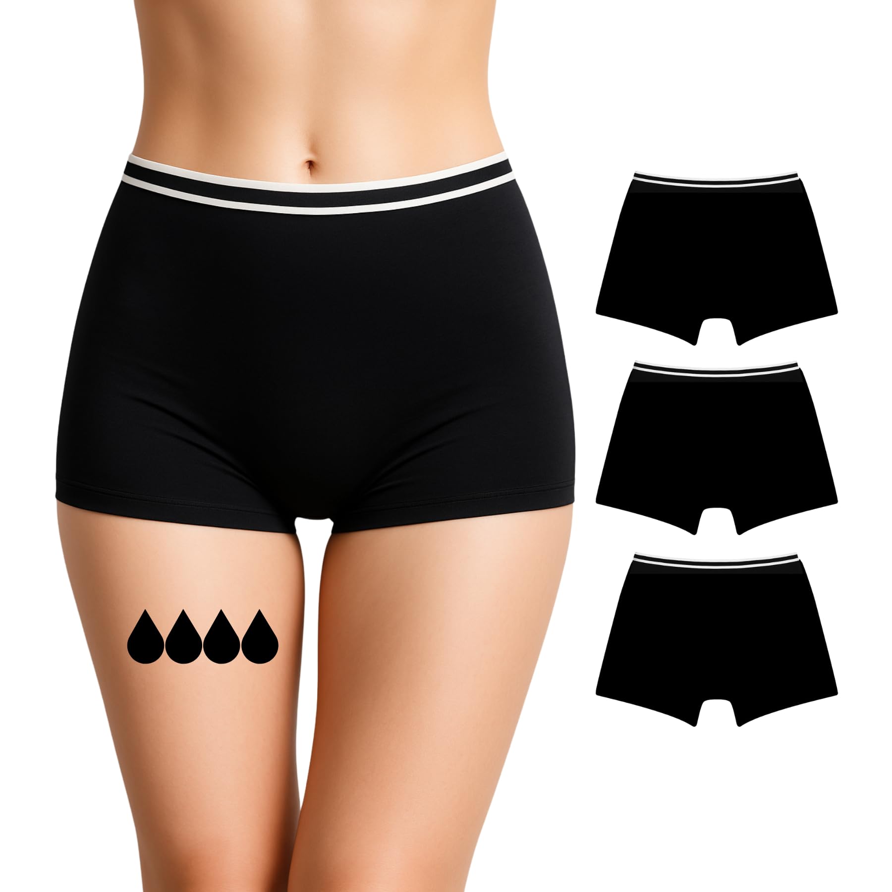 NoBlood Period Pants Heavy Flow for Women and Teenage Girls - Washable - Cotton - Eco-friendly - Menstrual Underwear - Absorbent Periods Undies - Womens Teens Girl (Neo-Pack, XS)