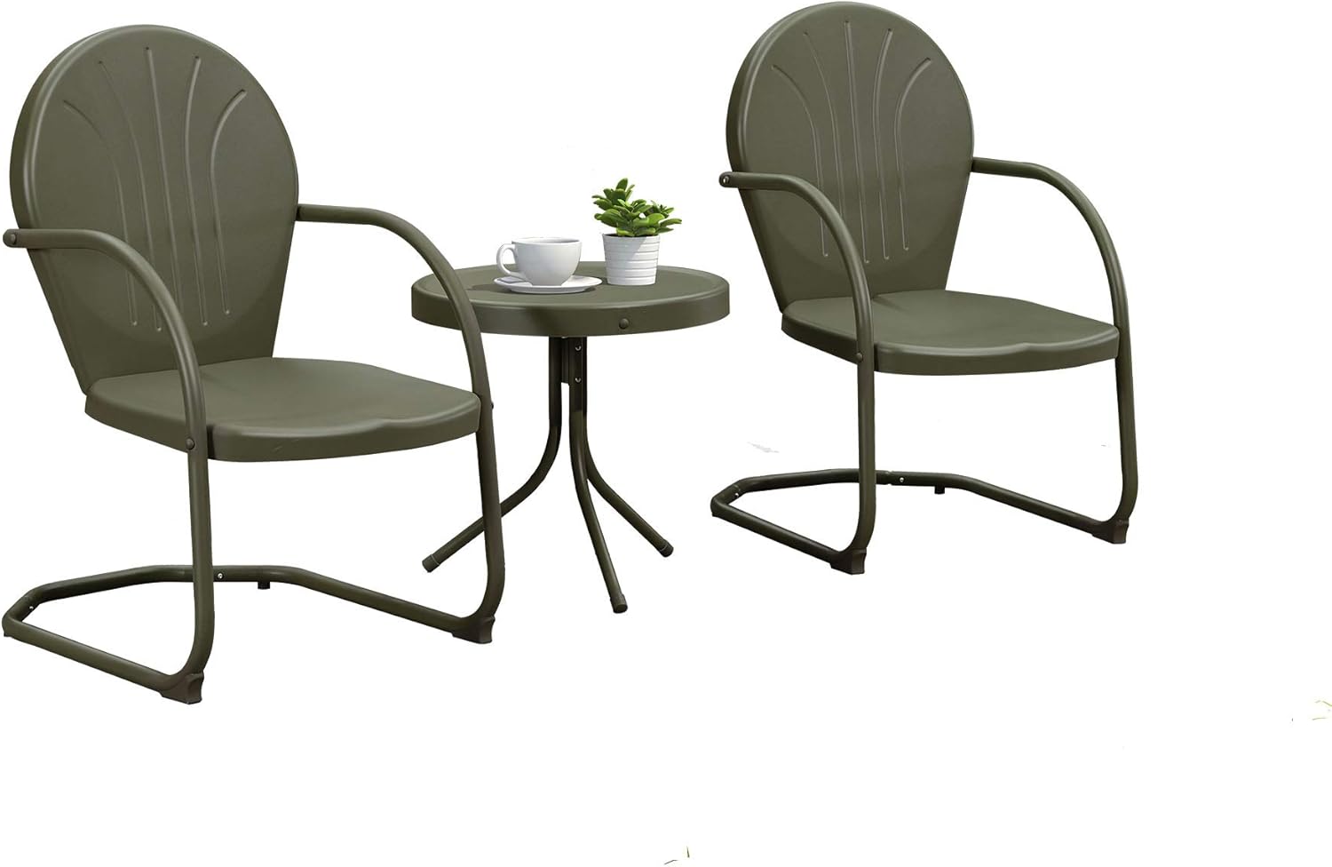 PURPLE LEAF Outdoor Patio Bistro Set, 3 Pieces Retro Porch Furniture Set 2 C-Spring Metal Outdoor Chairs and Round Side Table, Green: Garden & Outdoor