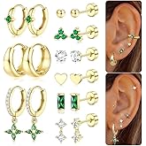 Fansilver Hypoallergenic Flat Back Earrings for Women 20G Surgical Stainless Steel Cartilage Earring Sets for Multiple Piercing Dainty Small Hoop Flatback Stud Earrings Stacks