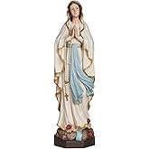 Grace4Joy Our Lady of Lourdes Statue, 8 Inches Blessed Virgin Mary Statue Religious Home Table Decor, Hand Painted Lourdes Mother Mary Sculpture Catholic Gifts for Mom, Grandmother