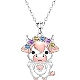 Highland Cow Necklace for Women - 925 Sterling Silver Highland Cattle Necklace Cute Highland Cow Pendant Animal themed Jewelry Gift for Mom Datghter