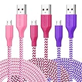 Micro Cords, Boxeroo 3-Pack Premium Nylon Braided Cable High Speed 10ft Micro USB Cable Nylon Cord Compatible with Android, Samsung, HTC, Sony, HP and More Smartphones, Tablets-Purple, Rose, Pink