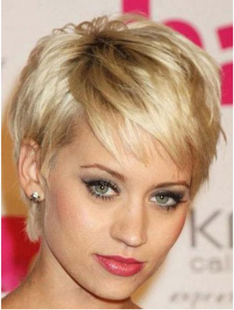 Kanuosi Short Hair Wigs Pixie Cut Blonde Natrual Straight Synthetic Wigs for Women with Side Bangs