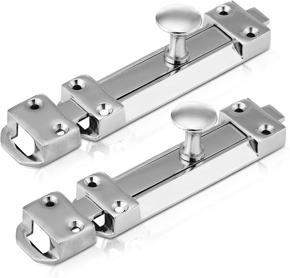 XFORT 2 Pack Polished Chrome Door Bolt Lock 100mm Surface Mounted Sliding Lock