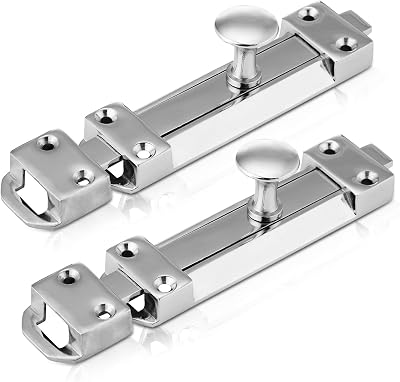 XFORT 2 Pack Polished Chrome Door Bolt Lock 100mm Surface Mounted Sliding Lock