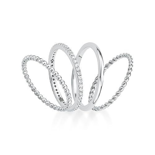 S.Oliver Damen Ring Set 925 Silber rhodiniert Zirkonia weiß