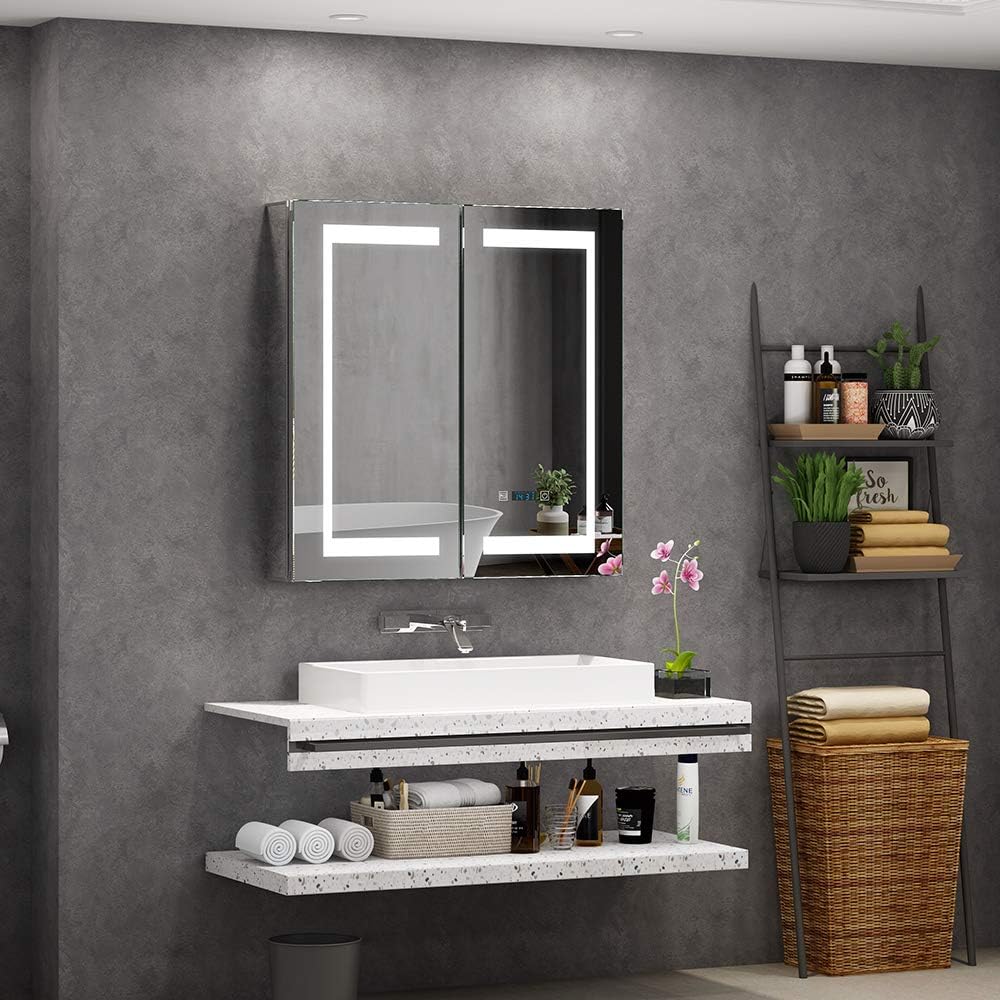 Quavikey® LED Bathroom Mirror Cabinet with Shaver Socket and Defogger for Bathroom,Living room - Image 3