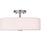 Livex Lighting 51054-91 Brushed Nickel Flush Mount with Off-White Fabric Hardback Shade