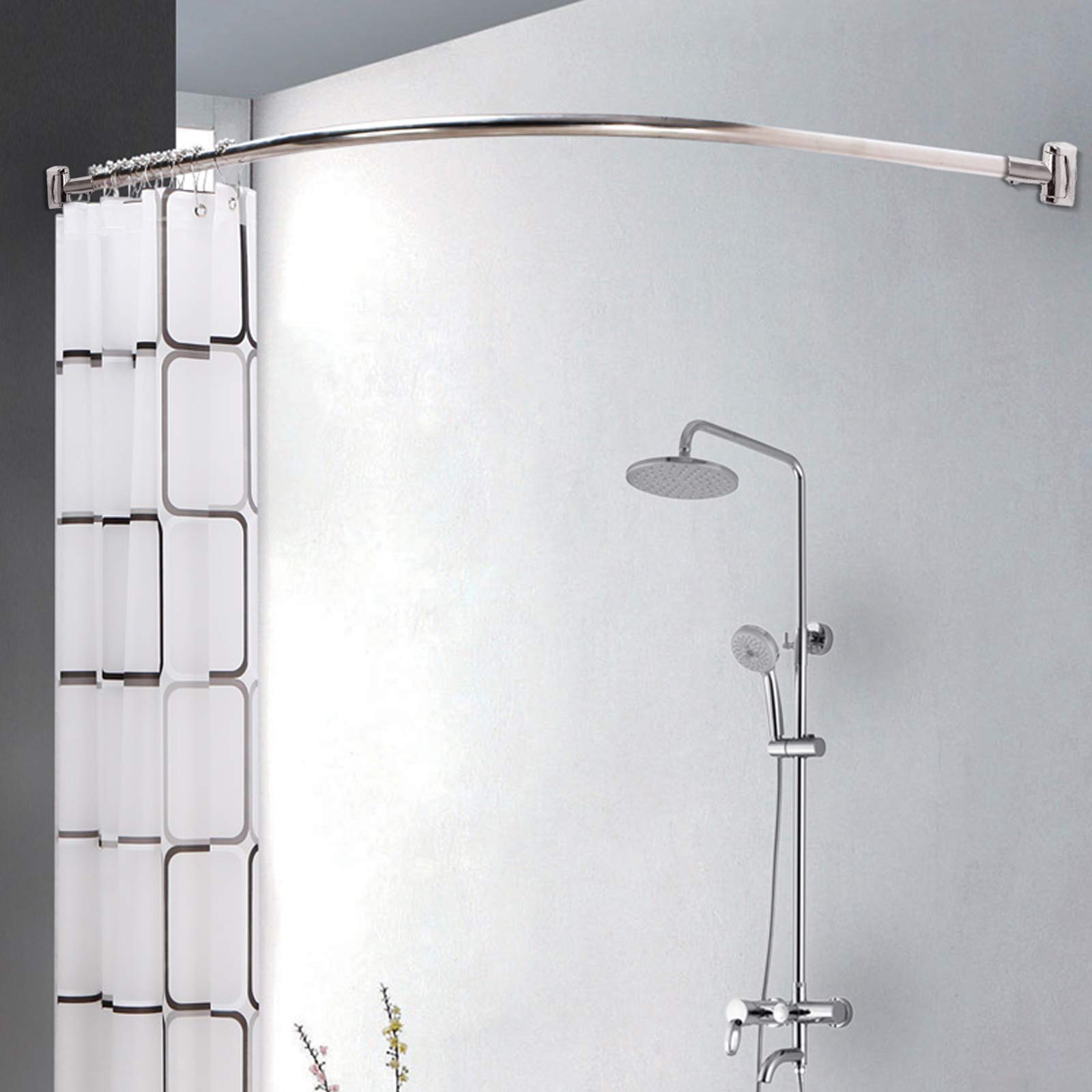 Urbnliving 108 185 Cm Croydex Chrome Extendable Telescopic Curved