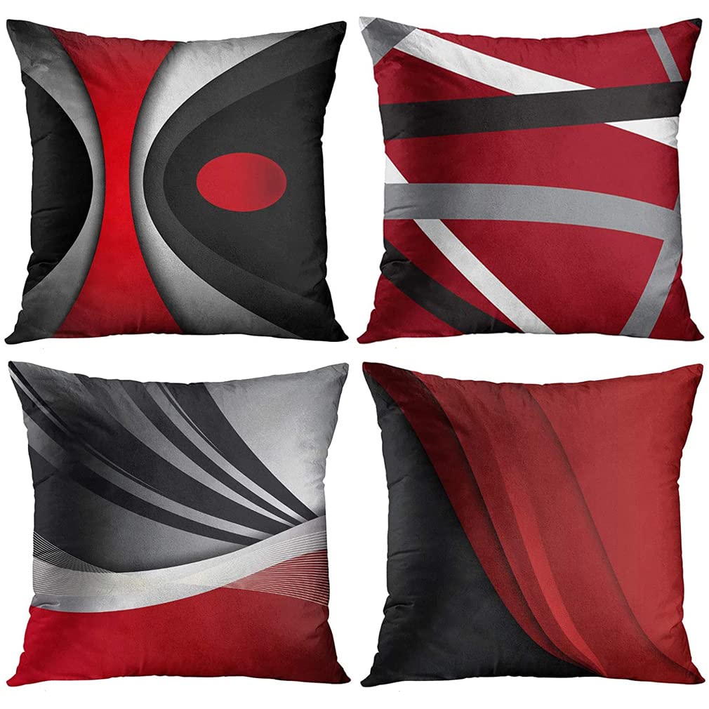 DILOXNSU Cushion Covers 45 x 45 cm Set of 4 Decorative Velvet Abstract Art Red Grey Black Square Throw Pillow Case 18x18 inches for Sofa Garden Bedroom Livingroom Outdoor Decor — image 1