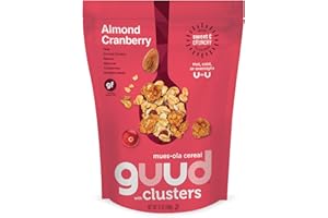 GUUD Almond Cranberry Muesola Cereal, 12 Ounce, Slightly Sweet Muesli, Gluten Free, Oats, Granola Clusters, Raisins, Almonds, Cranberries, Pumpkin Seeds, Vegan, Non-GMO Certified, Kosher