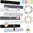 Vuzvuv 8Pcs Black White Grey Cork Board Bar Strips with 50 Pushpins & 10 Wooden Clip pins, Bulletin Board Strips for Wall, Felt Pin Board for School, Office Decor