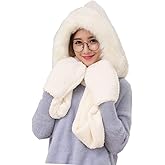 Winter Warm Women Hoodie Hat/Scarf/Gloves Set Soft Plush Thick Warm Hat