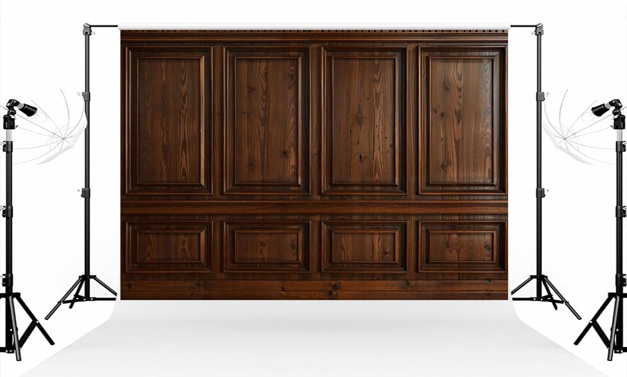 Photo 1 of Kate 10×10ft (3×3m) European Vintage Brown Wooden Photo Backdrop Classic Line Carving Design Interior Photography Background for Photo Studio Photographer Props