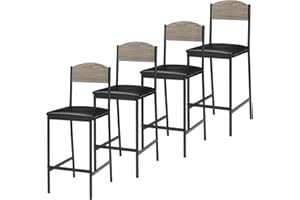 Garvee Set of 4 Bar Stools, 25.2 Inch Counter Height Bar Stools with Back and Footrest, PU Leather Upholstered Barstools with