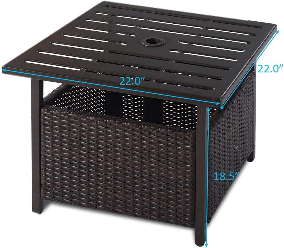 Giantex Patio Rattan Wicker Umbrella Side Table Stand with Umbrella Hole Steel Outdoor Deck Garden Pool Umbrella Side Table, Brown : Garden & Outdoor